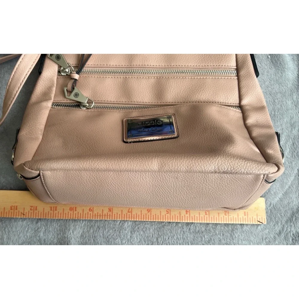 Nicole By NICOLE MILLER Leather Crossbody Handbag Three Zip Pockets Purse Pink